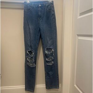 high waisted ripped jeans